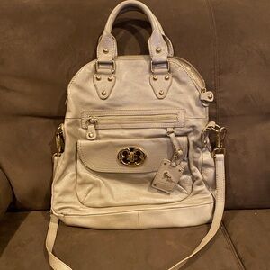 Emma Fox Leather Satchel Handbag in Light Metallic Beige